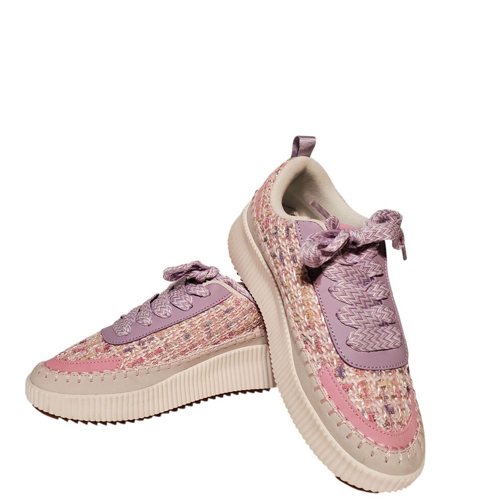 La Sheelah Timeless Sneakers Womens Sz 8 Pink & Purple Knit Chunky Platform